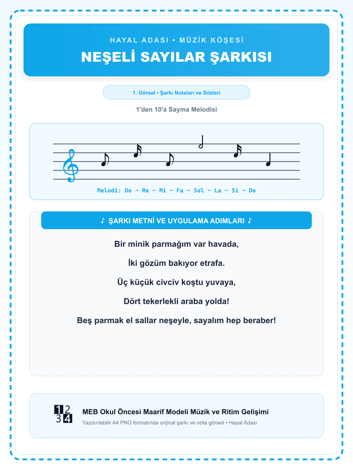 Sayılar Şarkısı Nota ve Melodi Sayfası